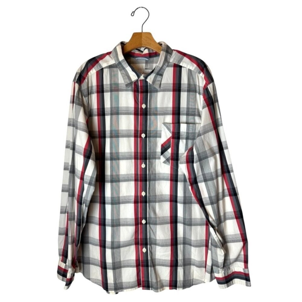 Columbia Shirt Men Large Red Gray Plaid Omni Wick‎ Button Down Gorpcore Outdoor